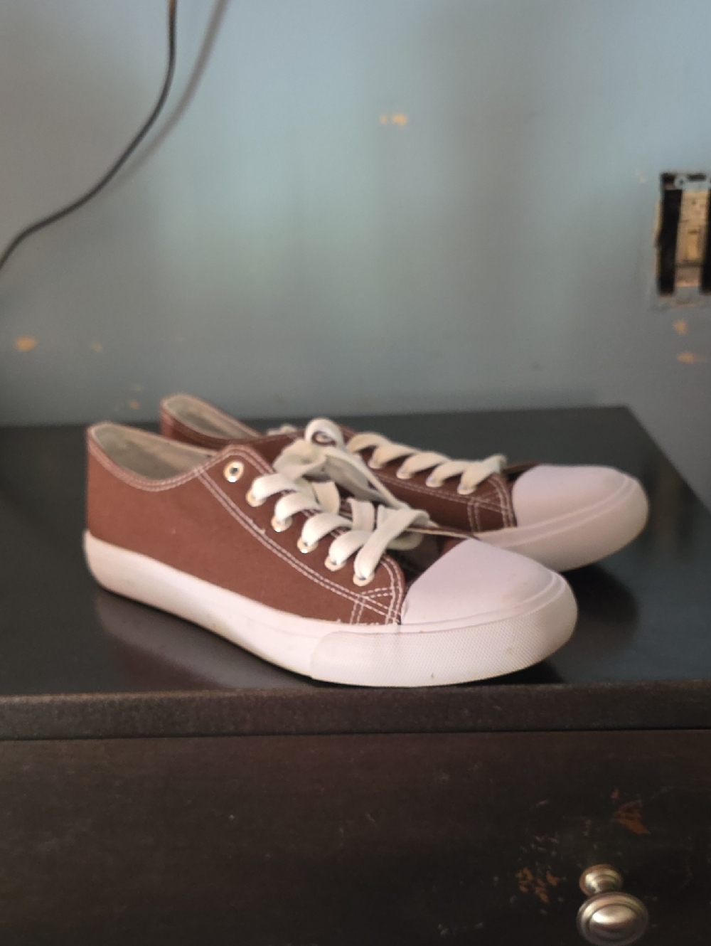 Brown Canvas Low-Top Sneakers with White Toe